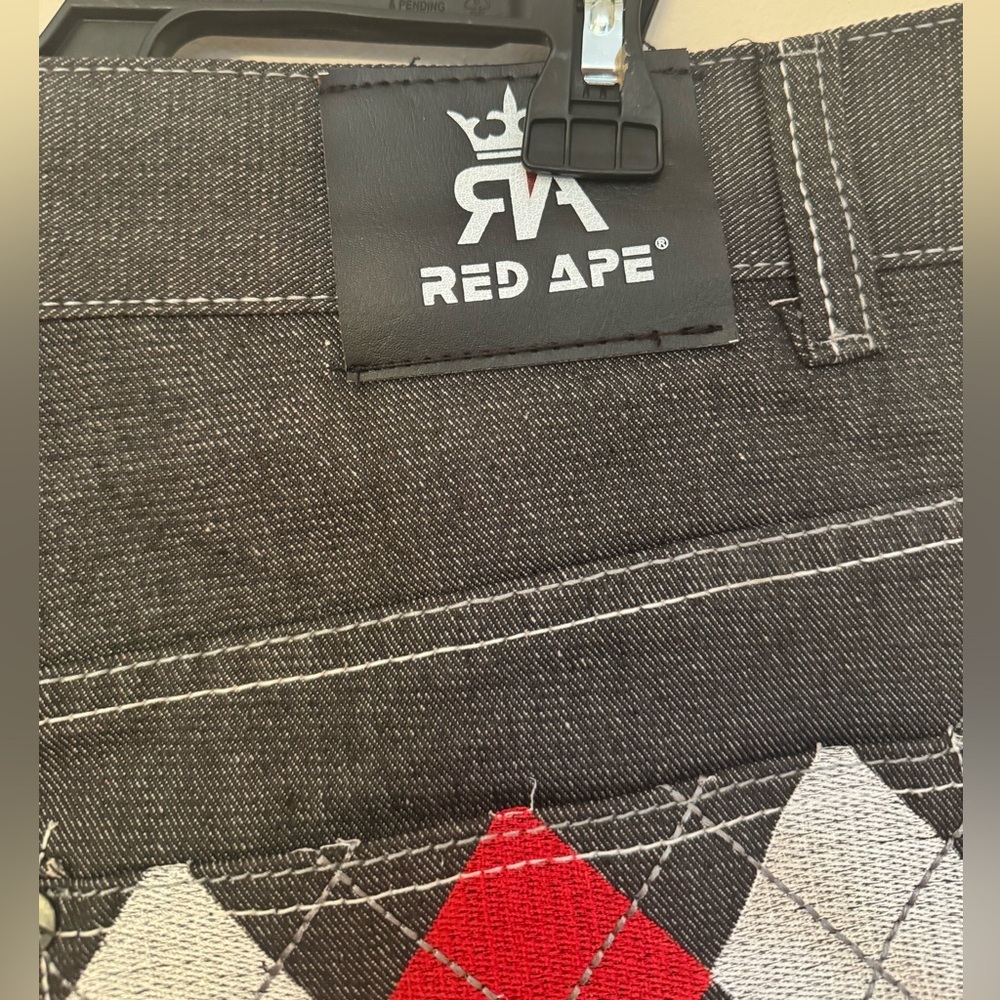 Red Ape NWT Men’s Jeans 42x33 Baggy Straight Leg Y2K Streetwear Argyle Pockets - Picture 6 of 7